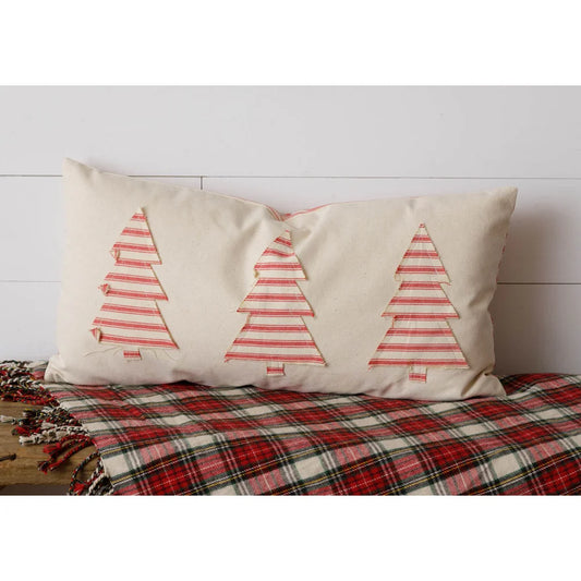 REVERSIBLE PILLOW - RED STRIPE AND TREE PILLOW