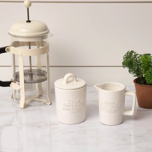 WHITE COTTAGE CREAM AND SUGAR JARS