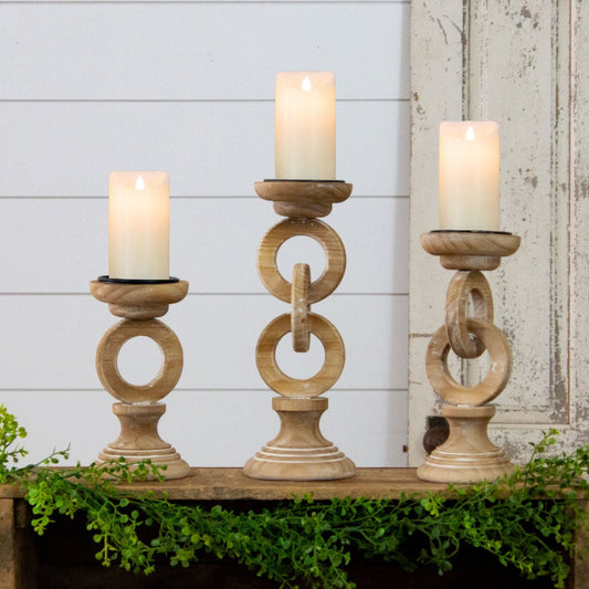 CHAIN LINK WOODEN CANDLE HOLDERS