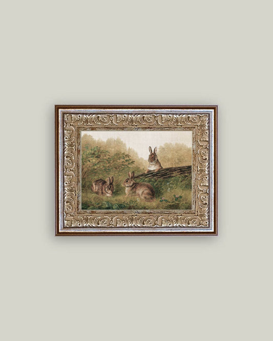 RABBITS FRAMED ANTIQUE ART