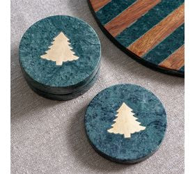 GREEN & GOLD MARBLE TREE COASTERS