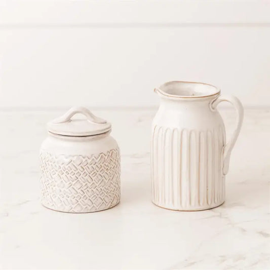 DEBOSSED STONEWARE CREAM & SUGAR SET