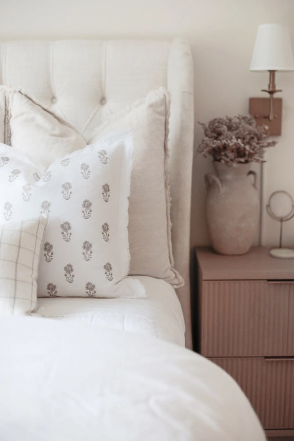HAND BLOCK FLORAL FRINGE PILLOW