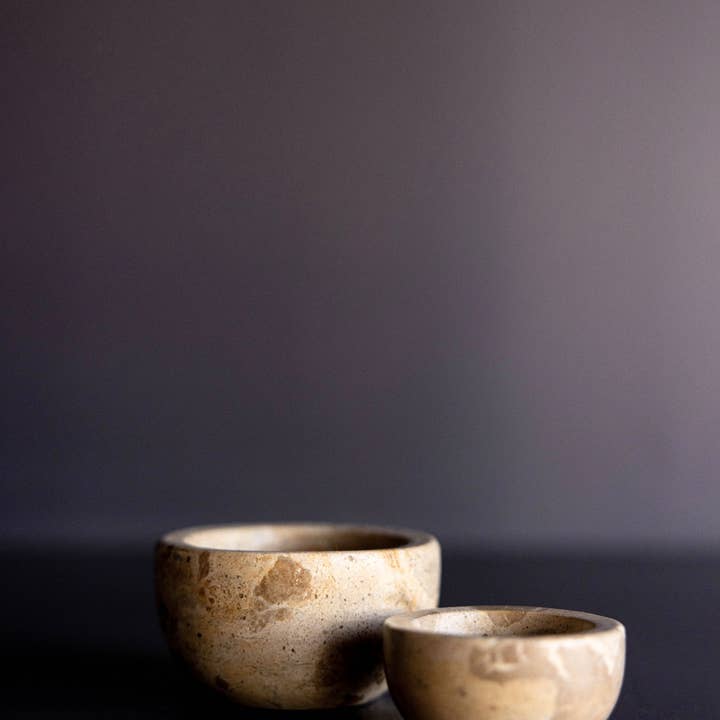 STONE TURNED CHOCOLATE MARBLE DISHES S/2