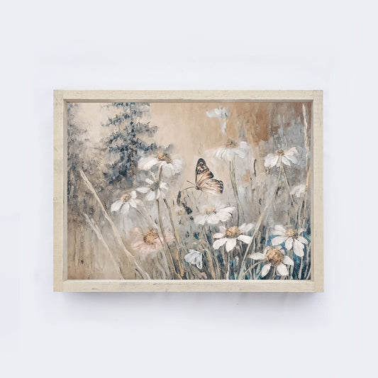 BUTTERFLY & WILDFLOWER WOOD FRAMED ART