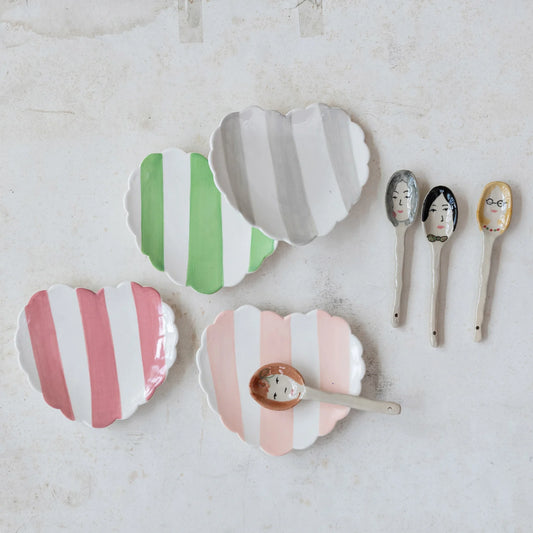 HAND PAINTED STRIPED HEART DISH