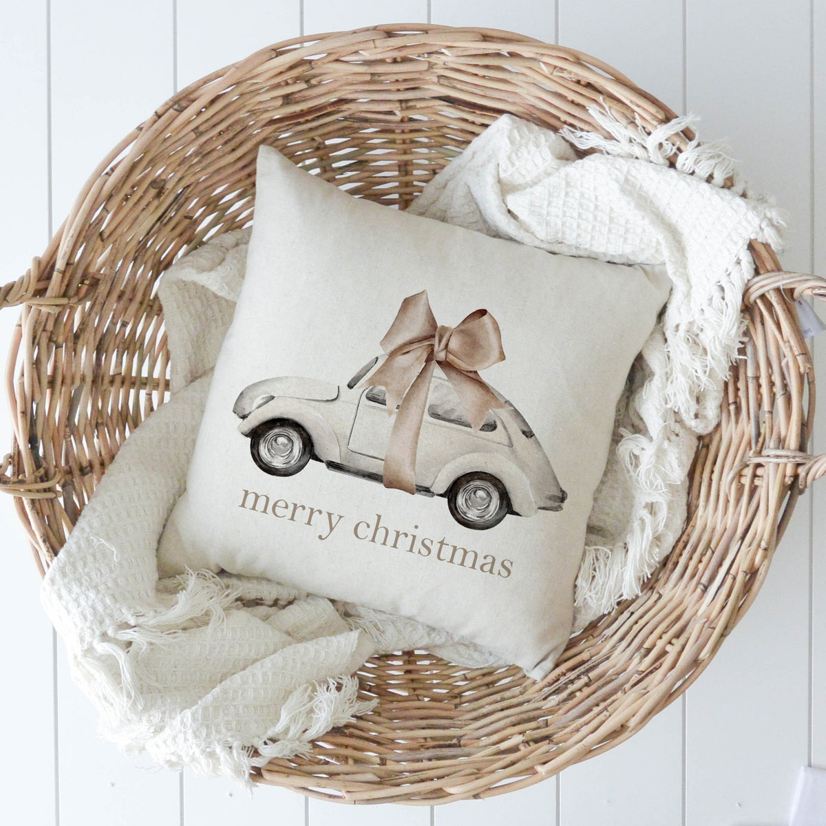 MERRY CHRISTMAS BOW & CAR PILLOW