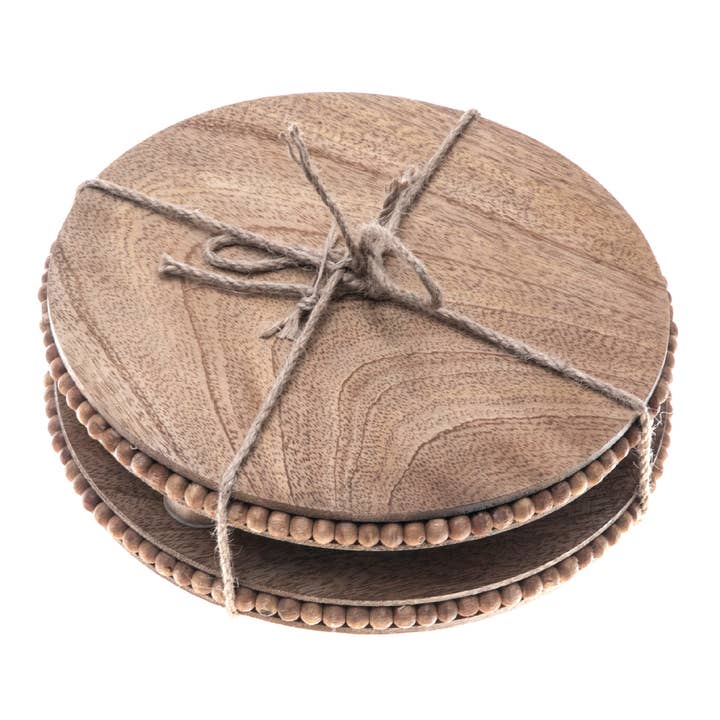MANGO WOOD BEADED ROUND TRIVET