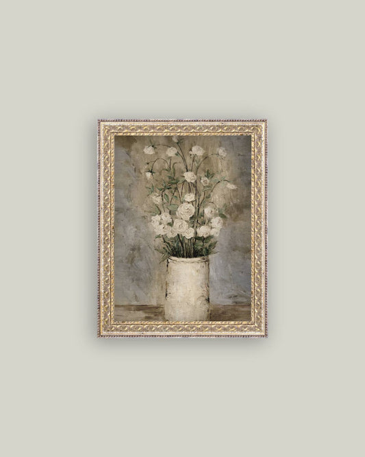 LONG STEM ROSES FRAMED ANTIQUE ART