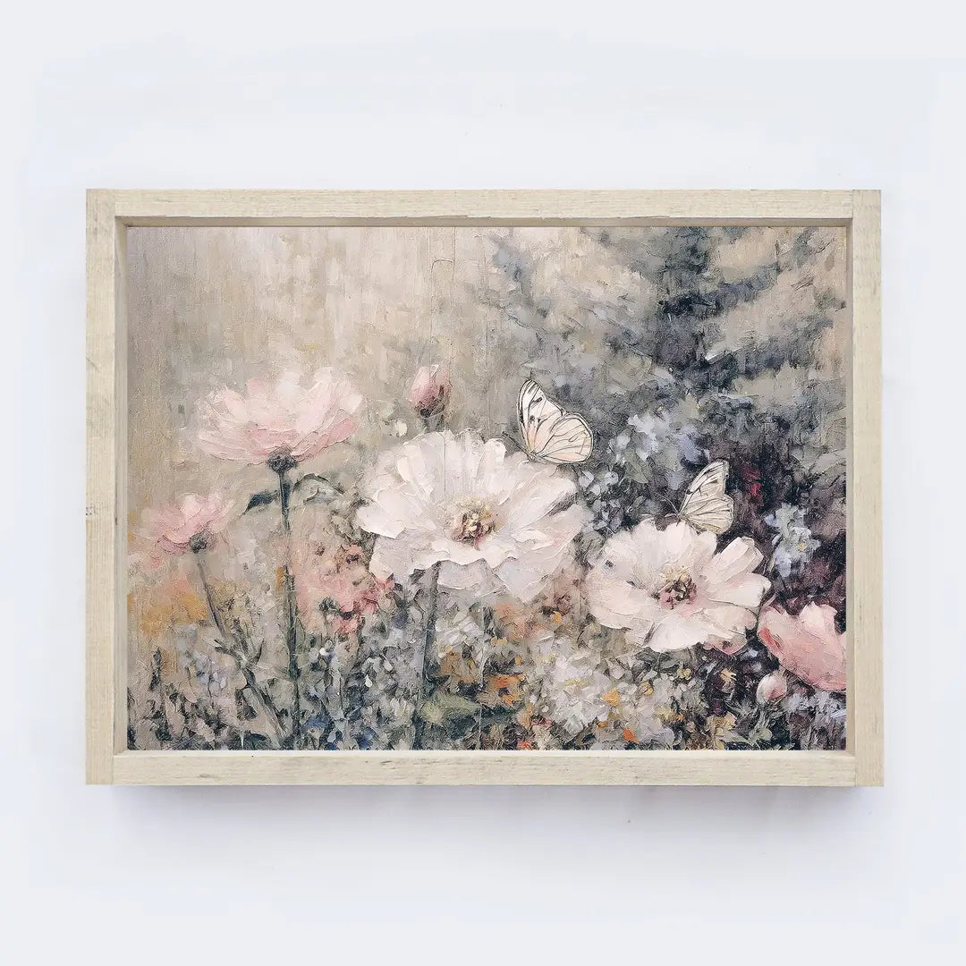 WILDFLOWERS AND BUTTERFLIES WOOD FRAMED ART