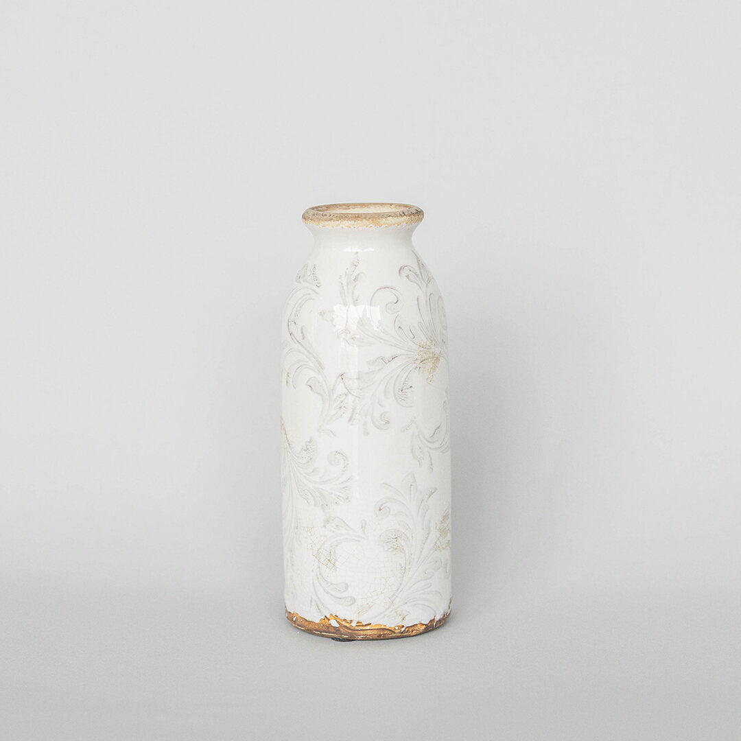 TALL CERAMIC VASE W/ FLORAL DESIGN