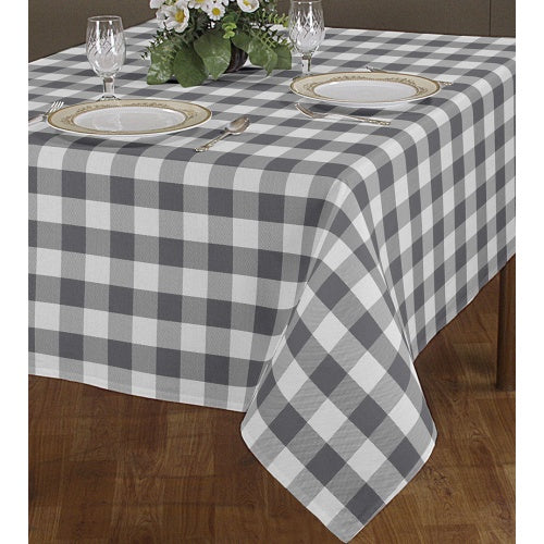 GREY/WHITE PLAID TABLECLOTH