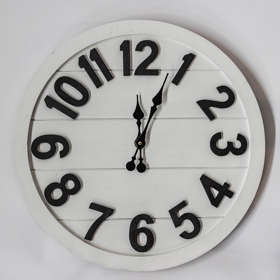 WHITE WOODEN WALL CLOCK
