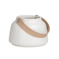 CERAMIC VASE W/ FAUX LEATHER HANDLE