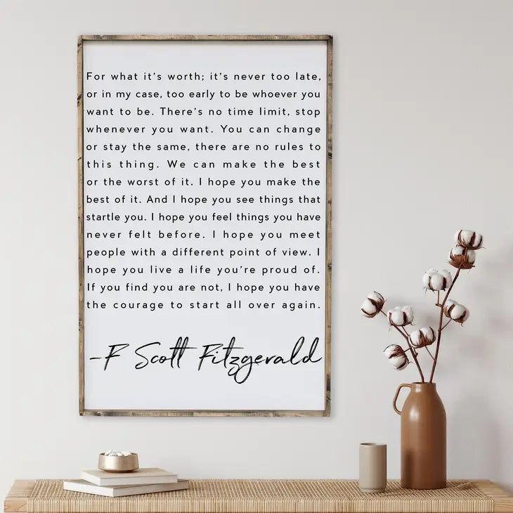 F. SCOTT FITZGERALD WOOD SIGN